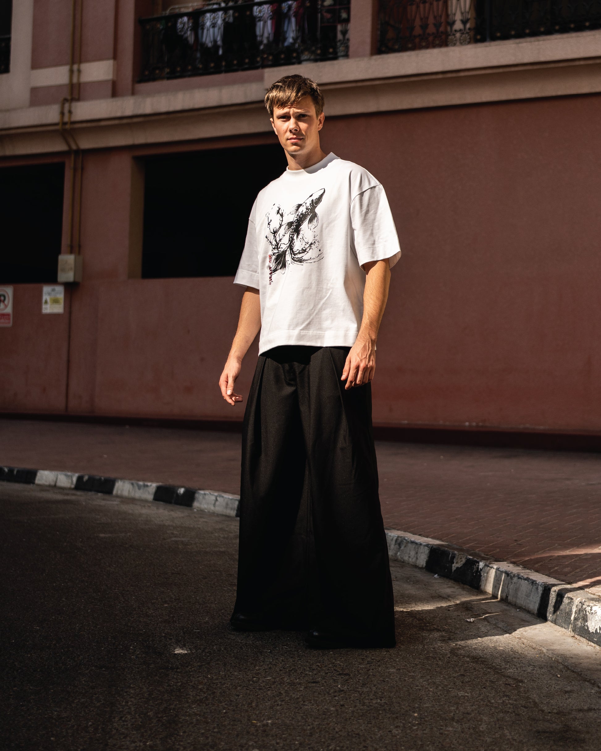 Boxy oversized t-shirt with koi fish print by Shin Seikatsu — Japanese-inspired fashion in Dubai