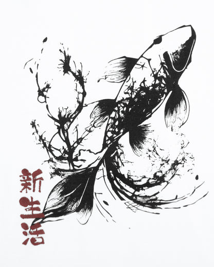Boxy oversized t-shirt with koi fish print by Shin Seikatsu — Japanese-inspired fashion in Dubai